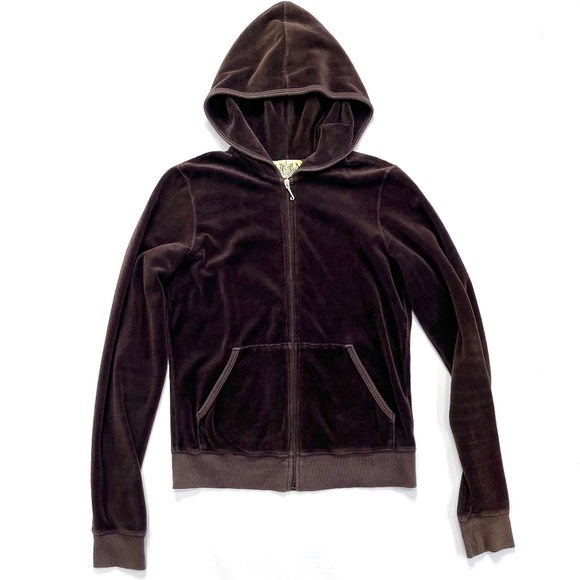 Vintage Juicy Couture Chocolate Brown Velour TrackSuit Pant Suit Hoodie Set - Picture 9 of 13
